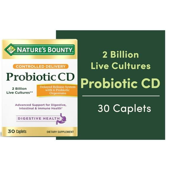 Nature's Bounty Controlled Delivery Digestive Probiotic, Dietary Supplement, Caplets, 30 Ct