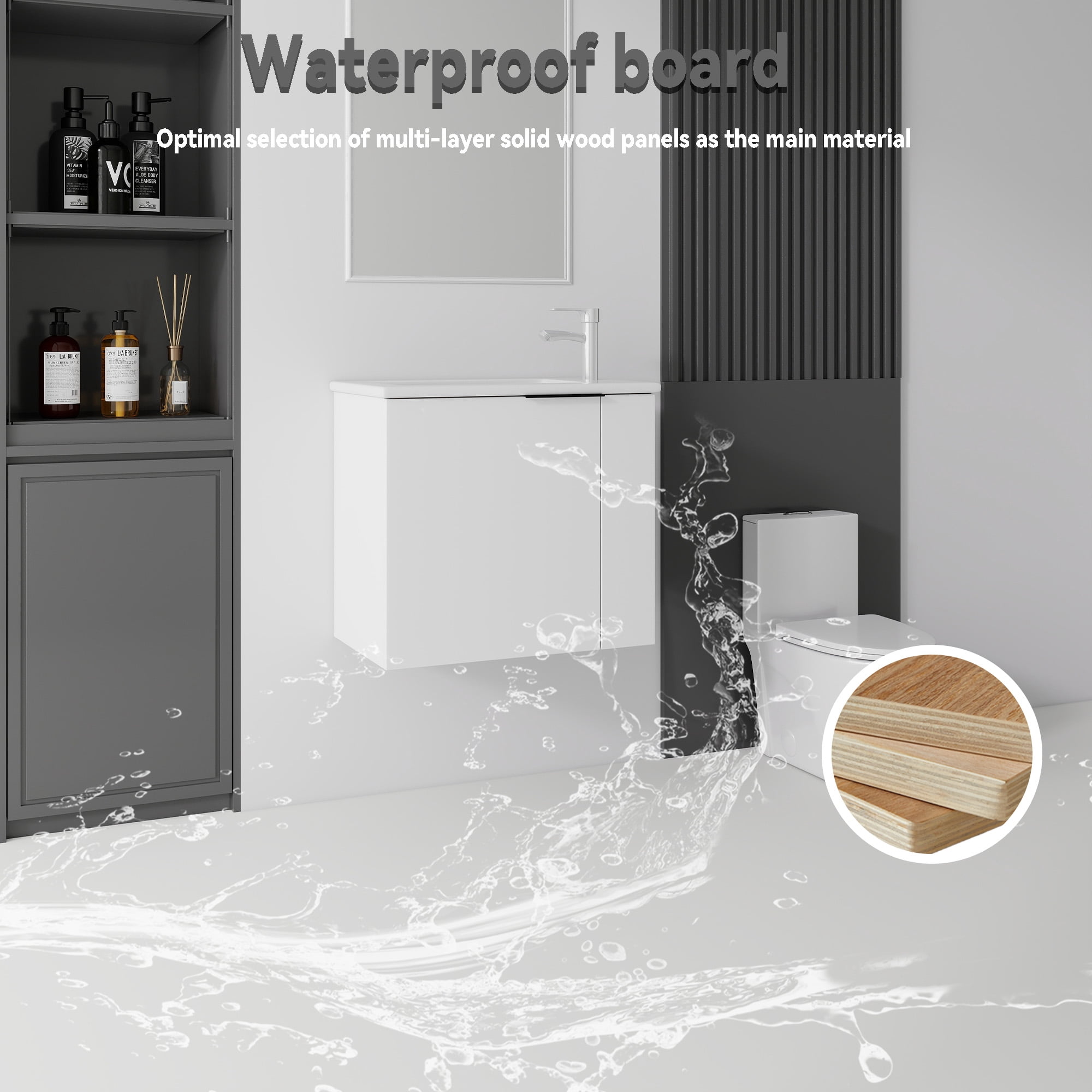 Leumius 22" Floating Bathroom Vanity with Ceramic Sink & Soft-Close Doors,Wall-Mounted Vanity for Small Space,Bathroom,White
