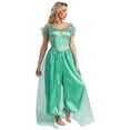 thumbnail image 3 of iixpin Women's Arabian Princess Sequins Belly Dance Costume Sleeveless Bollywood Romper Jumpsuit Turquoise XL, 3 of 7