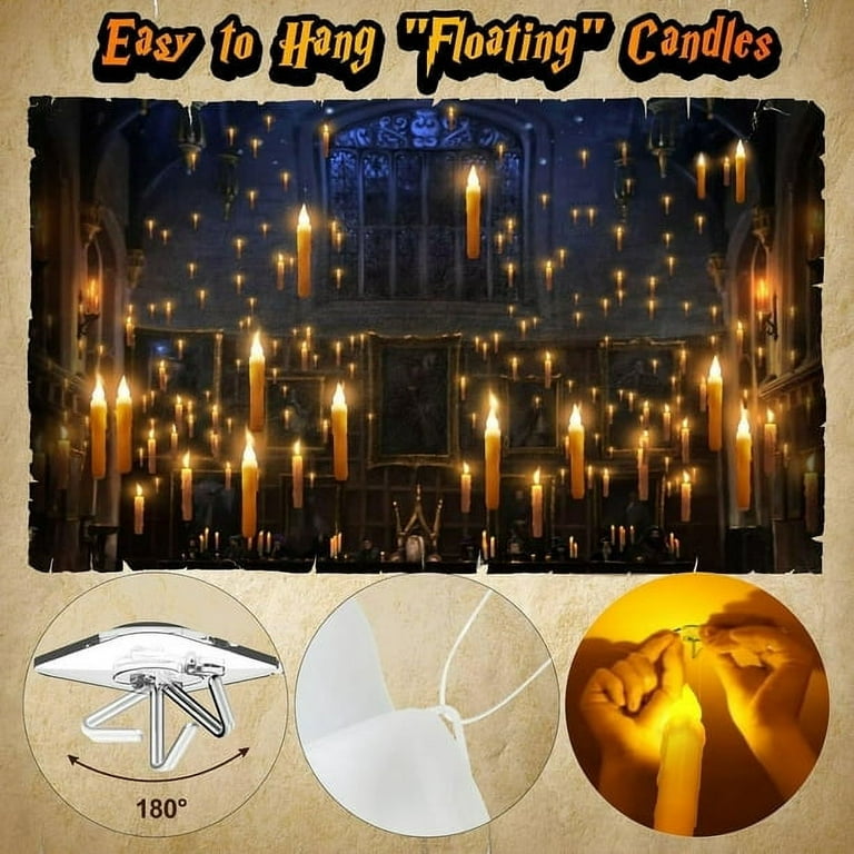 Floating Candles with Wand, Christmas Decorations Magic Hanging Candles, Flicker