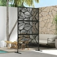 thumbnail image 5 of Resenkos Decorative Privacy Screen Outdoor Divider, 6.5' Decorative Outdoor Divider, Metal Privacy Screen with Stand, Leaf Motif, Brown, 5 of 11