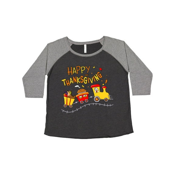 Inktastic Happy Thanksgiving Turkey Train with Food Women's Plus Size T-Shirt