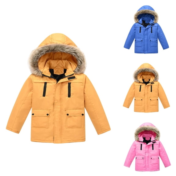 Kids Coat Girls' Outerwear Jackets & Coats Kids Boys Girls Winter Thicken Coat With Pocket Hooded Jacket Toddler Windproof Zipper Thick Warm Outwear