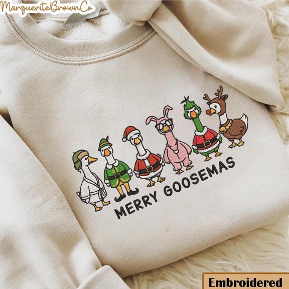 Embroidered Goose Christmas Friends Movie Characters Sweatshirt, Friends Movie Christmas, Merry Goosemas, Christmas Sweater, Friends Fan