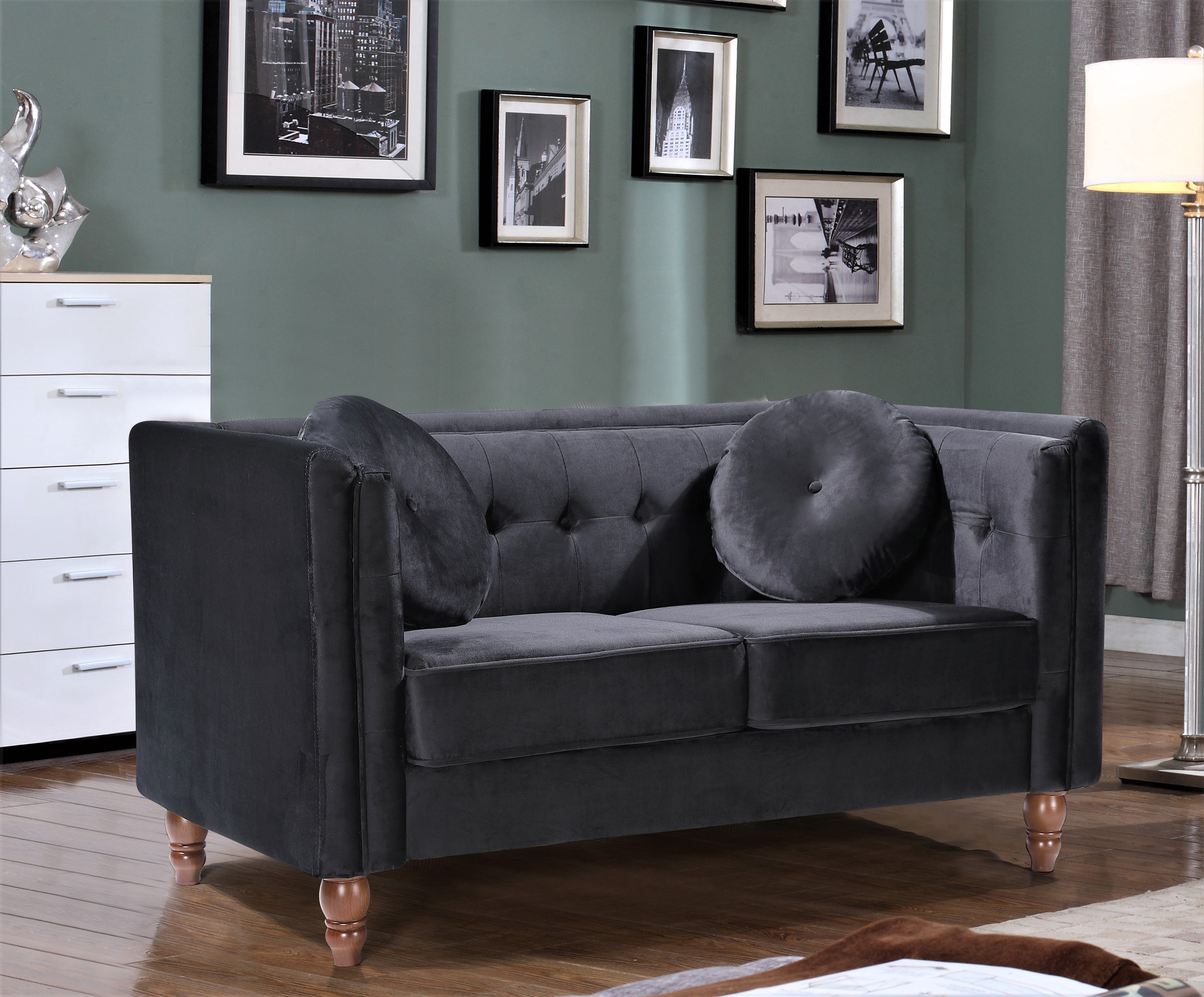 Uspridefurniture Velvet Loveseat, Black