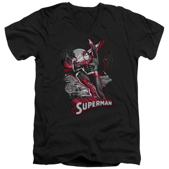 JLA Justice League Superman Red & Gray S/S Adult V-Neck Black