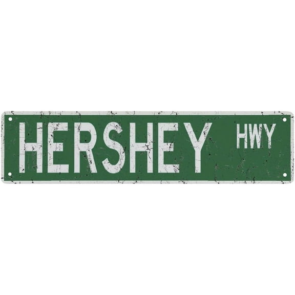 Metal Sign Hershey HWY Vintage Signs Retro Tin Signs Plaque Aluminum Street Sign for Bedroom Kitchen Garden Wall Pub Club Coffee Hanging Sign Decor 4X16 Inches