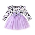 thumbnail image 1 of Odeerbi Niñas Vaca Imprimir Tul Vestido Ruffle Manga Larga Cuello Redondo Patchwork Malla Vestido, 1 of 4
