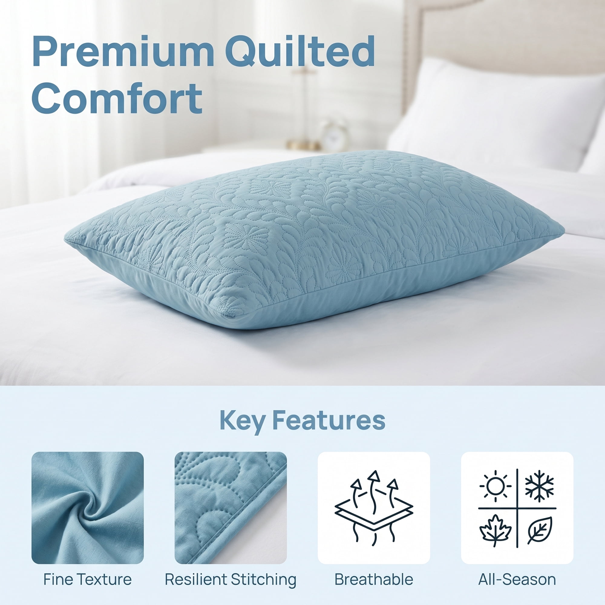 Unique Bargains Pillow Protectors with Envelope Standard Breathable Cotton Covers Blue A
