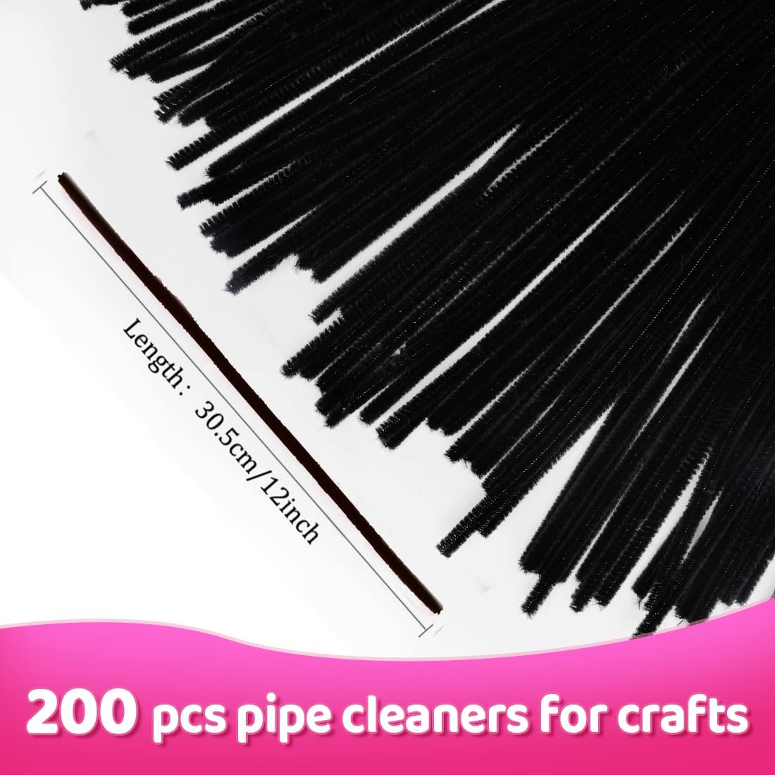 TOCOLES Pipe Cleaners for Crafts (200pcs in Black), 12 inch Long Pipe Cleaners, Black Pipe Cleaners.