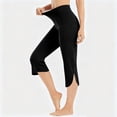 thumbnail image 4 of CFLVAEK Capri Leggings for Women Side Split High Waisted Yoga Pants Stretch Tummy Control Workout Running Capris Legging Black M, 4 of 7