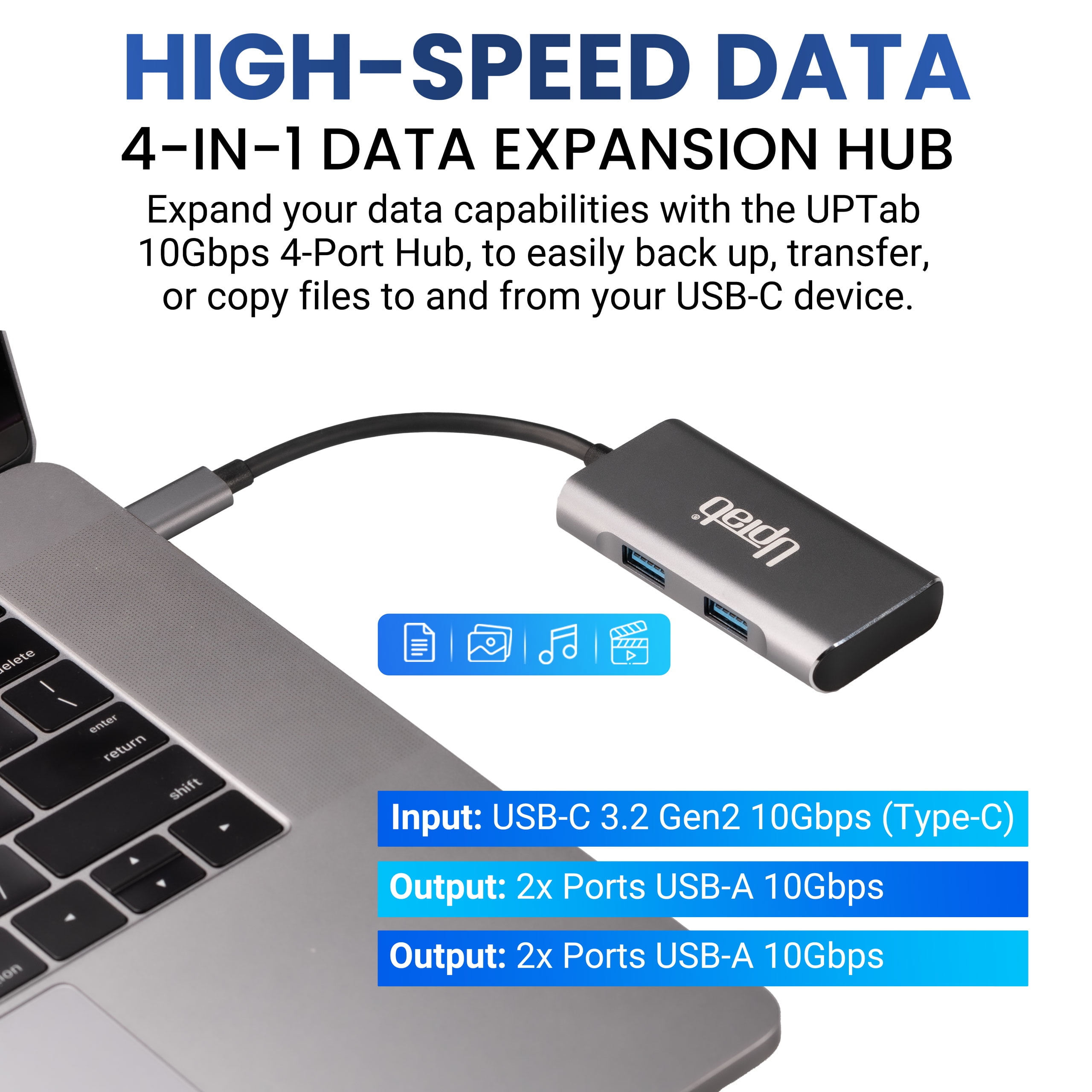 UPTab 4-Port USB-C Hub (10Gbps) with Dual USB-C and Dual USB-A Ports