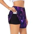 thumbnail image 1 of Balery Purple Starry Sky Antelope Pantalones cortos deportivos para mujer con forro y dos bolsillos, elásticos, para entrenamiento, gimnasio, yoga-Small, 1 of 7