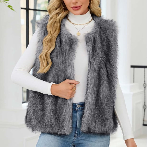 Chaqueta de abrigo cálida para mujer, de invierno, lisa, con cuello en V y sin mangas.