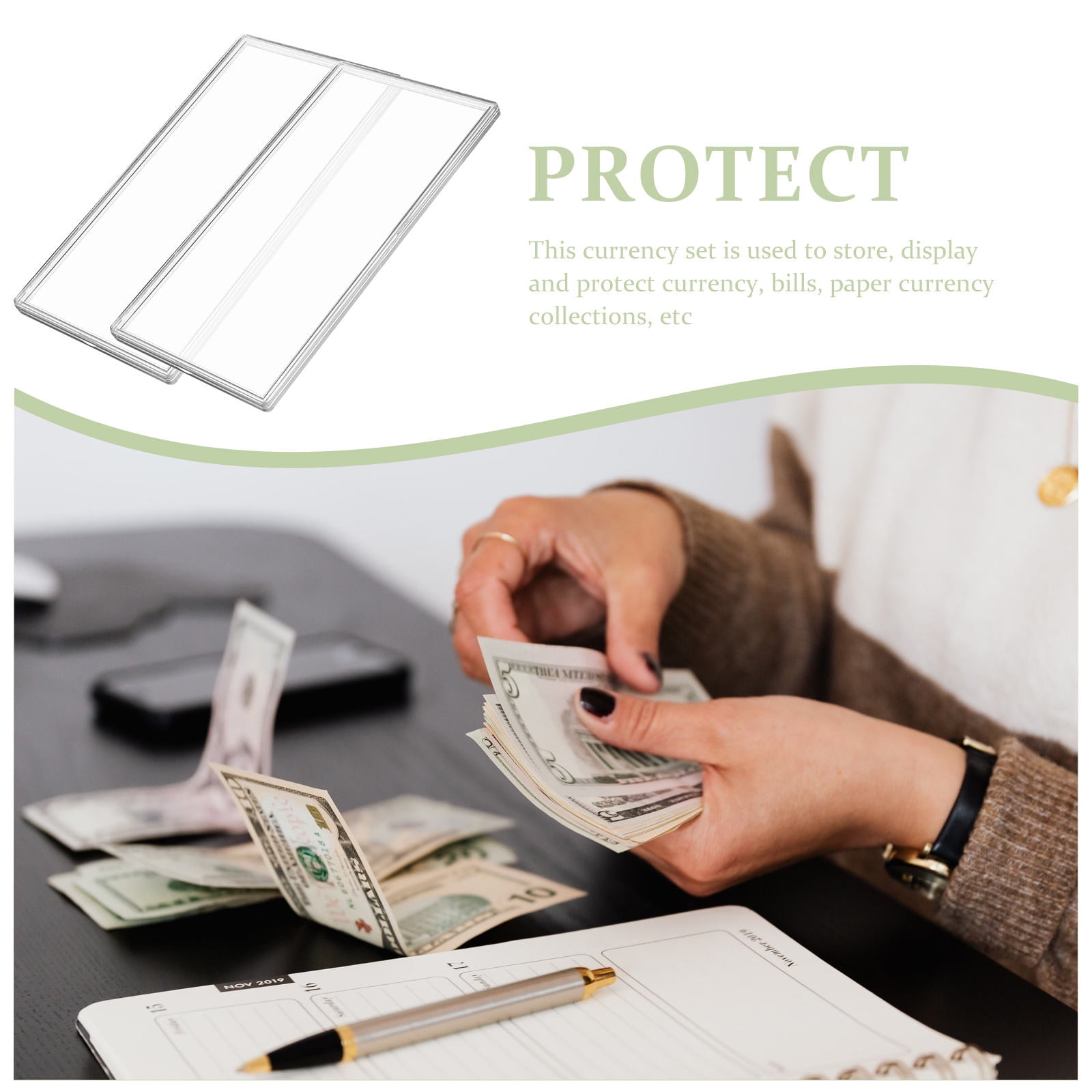 Raindrops Banknotes Case Transparent Collectors Home Use 10Pcs 6.42X3.27X0.24In