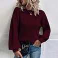 thumbnail image 2 of Hinvhai Plus Size Sweater Tops On Seasonal Clearance Women's Solid Color Long Sleeve Pullove Sweater Tops Wine 10(XL), 2 of 5