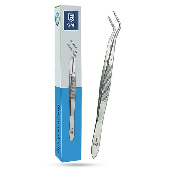SMI 16 cm Stainless Steel Tweezers Curved Serrated Tip Watchmaking and Jewlery Tweezers Multipurpose Tweezers for Art & Craft DIY