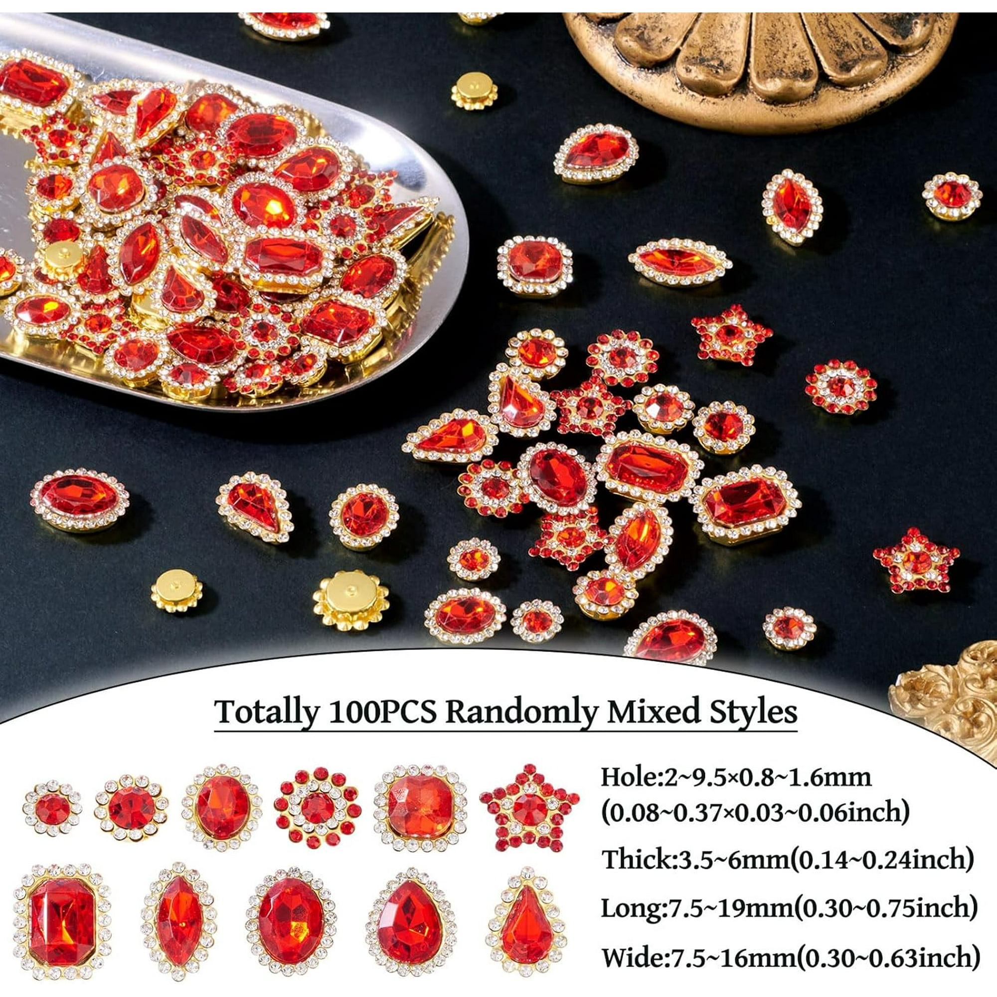 Craftdady 100-Piece Mixed Shape Sew-on Rhinestones - Teardrop, Round, Star Crystal Gems For Clothing & Crafts
