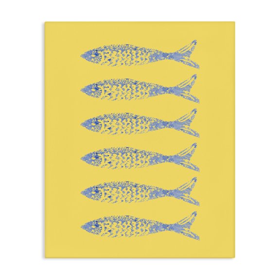 Stupell Industries Coastal Sardine Stamps on Yellow Canvas Art, 16 x 20, by Julie DeRice