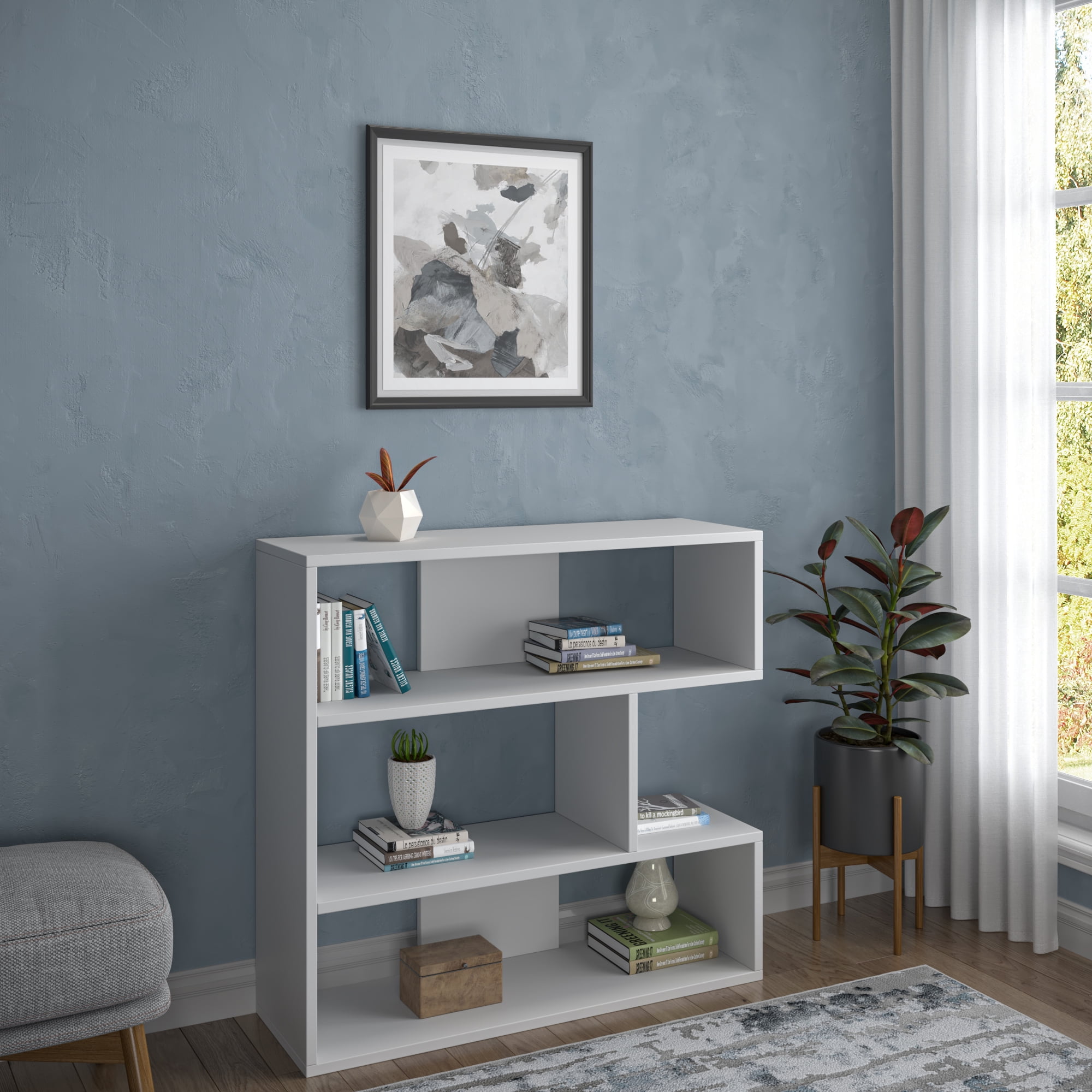 Ada Home Decor Beethoven 3 Tier Open Shelf Modern Bookcase, White