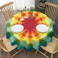 thumbnail image 3 of Tie Dye Soft Petal Ring Pattern Round Tablecloth 60"x60",Wrinkle Wipeable Table Cloth for Kitchen Dining Room Picnic Patio Party, 3 of 6