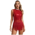 thumbnail image 3 of Aislor Robe de Danse de Salon pour Femmes avec Franges à Sequins et 1 Paire de Gants Bourgogne P, 3 of 7