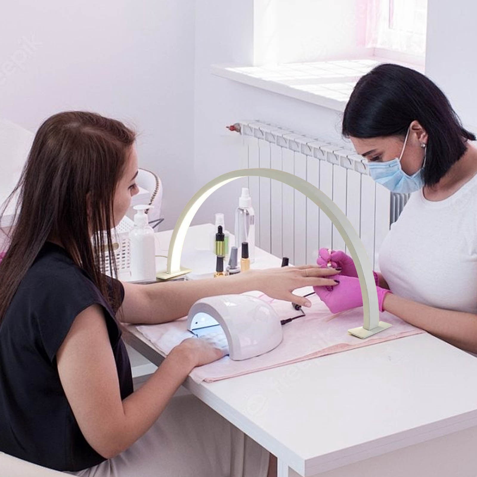 Half Moon Light for Nail Desk, Foldable Manicure Lamp with Adjustable Brightness and Multiple Color Modes