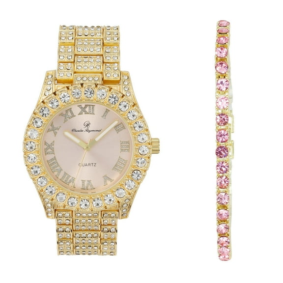 Women's Luxury Crystal Diamonds Iced Out Watch, a True Testament to blinged-Out Beauty and Timeless Glamour - ST10327LA (ST10327LA-TB GLD Blush)