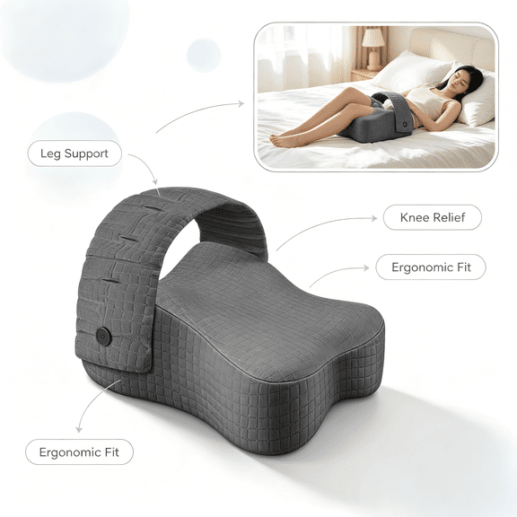 Ergonomic Memory Foam Knee Pillow for Side Sleepers, Leg Support Cushion Relieves Sciatica, Hip & Back Pain, Grey