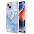 thumbnail image 2 of ELEHOLD Plating Rugged Case For iPhone 15 Slim Marble Pattern Heavy Duty Shockproof Stand Cover, with Shiny Rotating Ring Stand, Blue, 2 of 6
