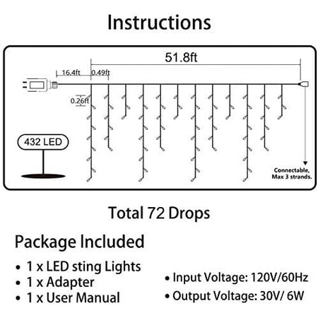 Icicle Christmas Lights 432 Led 51 8ft 8 Modes Low Voltage Icicle String Lights With 72 Drops Window Curtain Fairy Lights For Xmas Eaves Wedding Garden Outdoor Indoor Decor White Walmart Canada