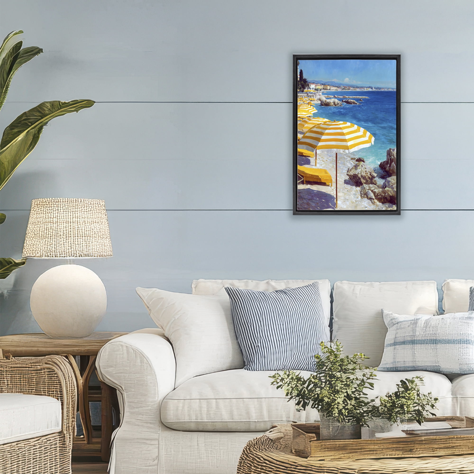 Stupell Industries Sunshine on the Shore Black Framed Floater Canvas Wall Art, design by Petal Prints Design