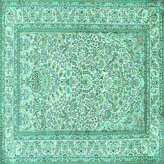 Ahgly Company Indoor Square Persian Turquoise Blue Traditional Area Rugs, 6' Square