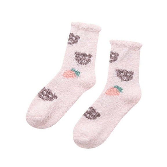 Daznico Socks for Women - Thick Coral Velvet Socks Cute Bear Small Fresh Home Floor Socks for Women