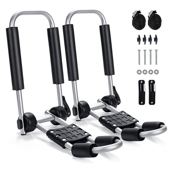 Kayak Roof Rack 2Pcs - Universal Foldable J-Style Carrier for Kayak, Canoe, Surfboard, Ski Board - Car & Truck Crossbar Mount