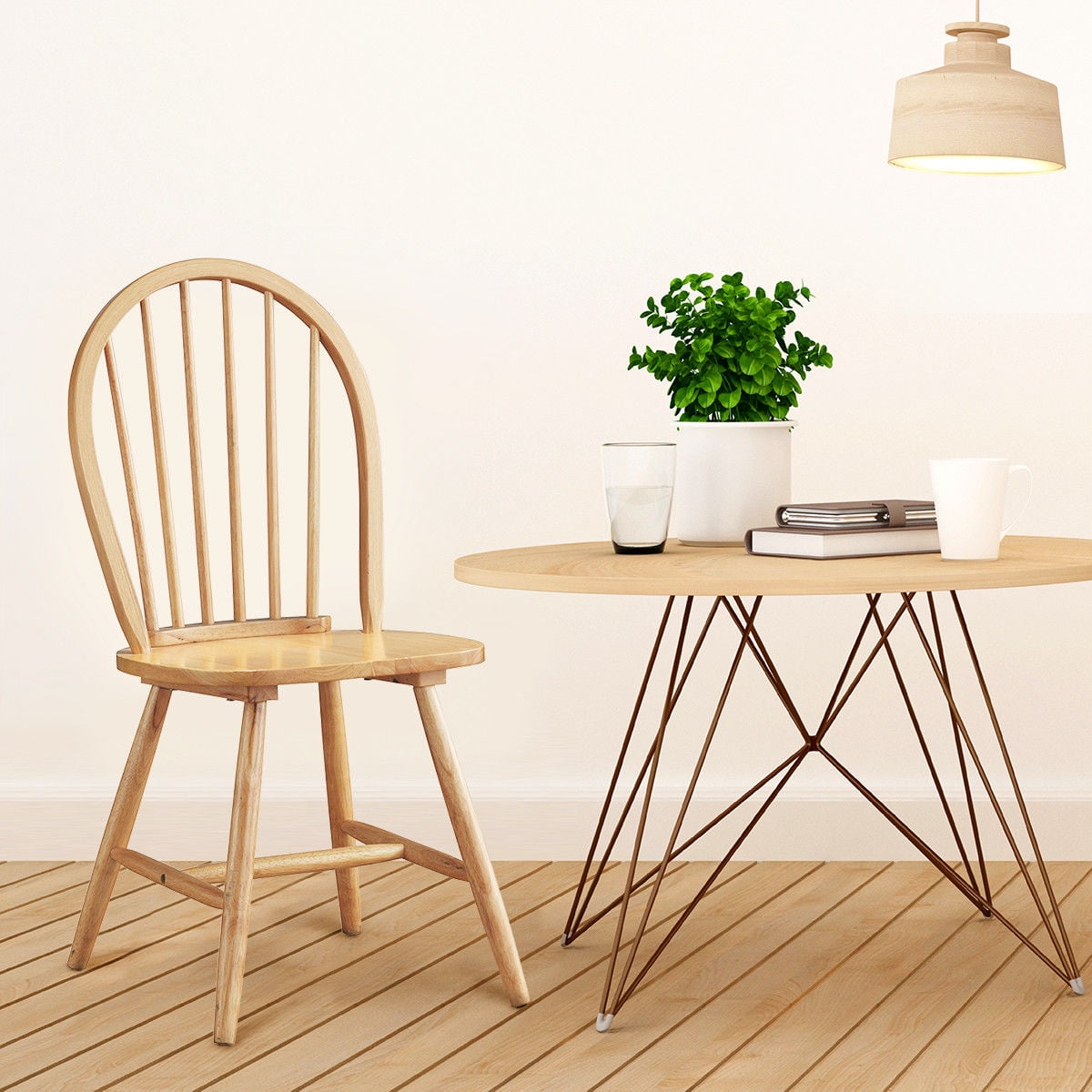 Costway Set of 2 Windsor Side Chairs, Spindleback, Natural