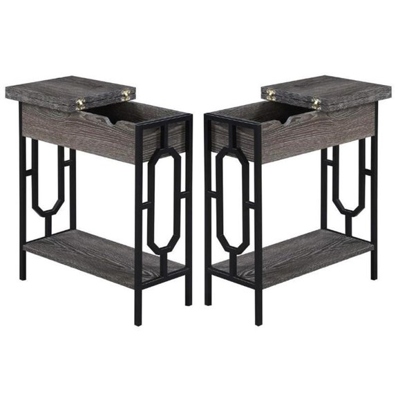 Home Square Top End Table with Charging Station in Gray and Black - Set of 2