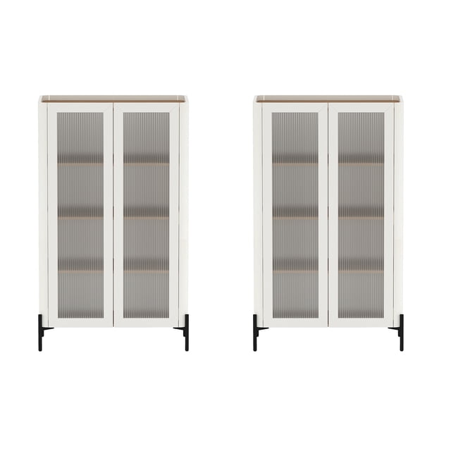 Abbey Armoire Bibliothèque Moderne de 32 Pouces en Érable et Blanc Cassé (4 Tablettes) - Ensemble de 2