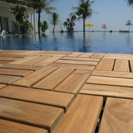 Bare Decor EZ-Floor Interlocking Flooring Tiles in Solid Teak Wood (Set of
