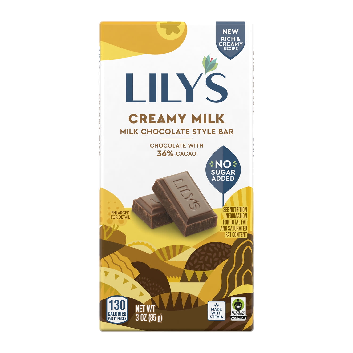 (2 pack) Lily's Creamy Milk Chocolate Style No Sugar Added Gluten Free Sweets, Bar 3 oz