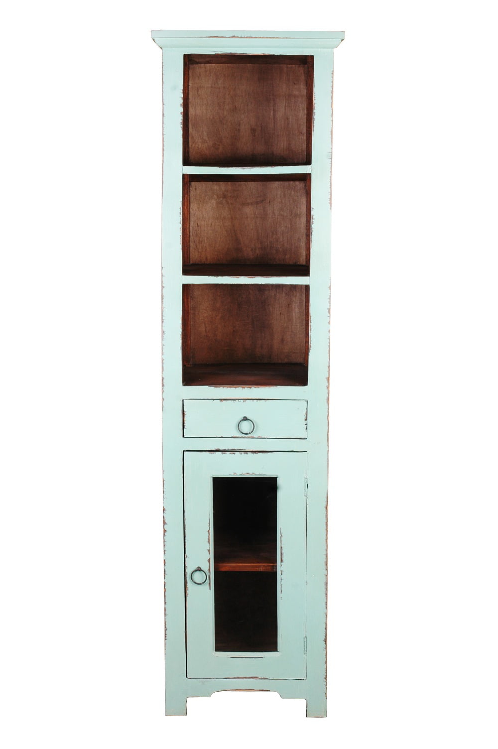67 75 White Teal Sunset Trading, Long Narrow Cabinet With Doors