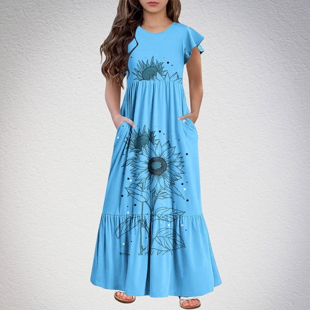 LOVZFMLL Robe Sans Manches Imprimée à la Mode pour Enfants Robe d'Été Décontractée Col Rond