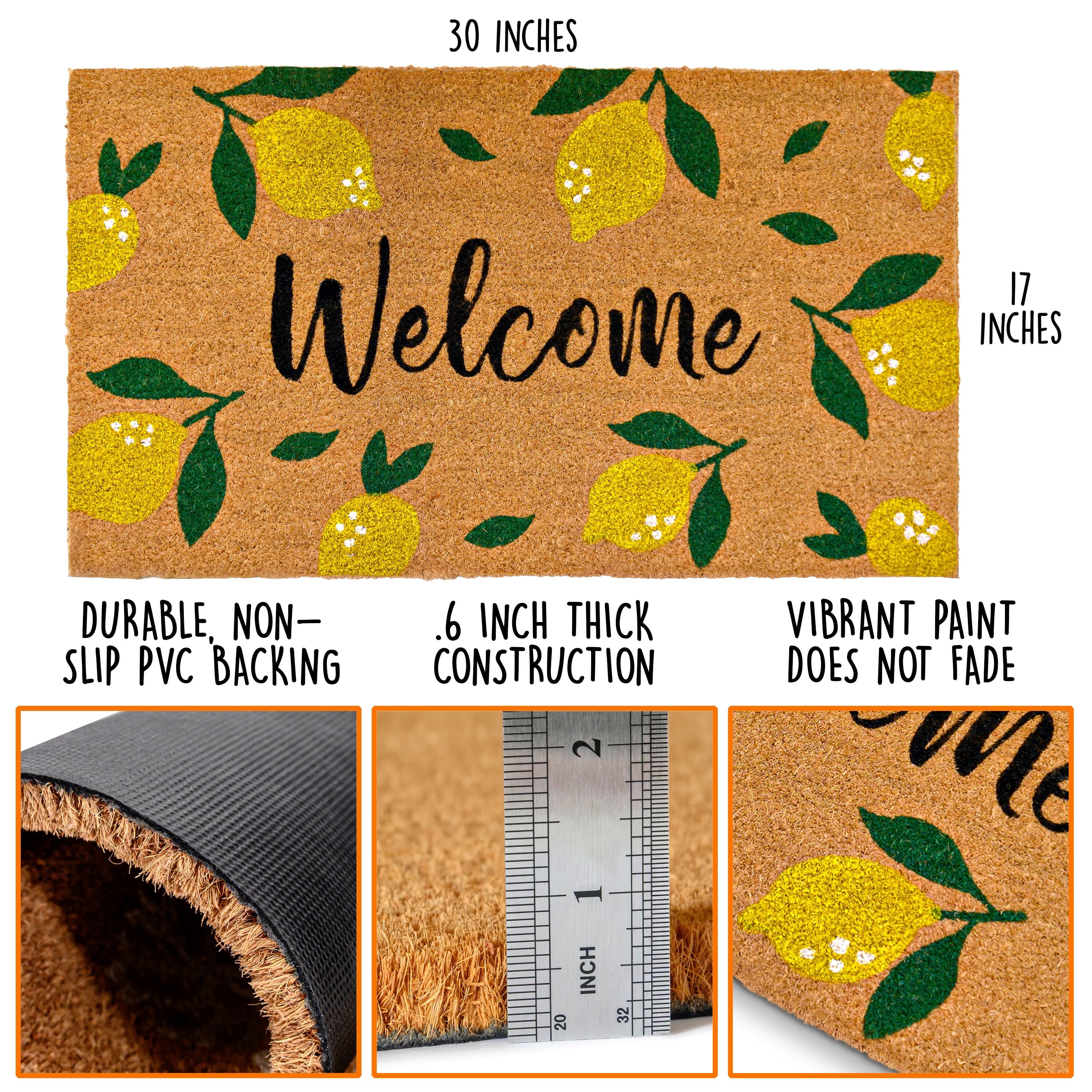 MAINEVENT Lemon Spring Doormat 30x17 Inch, Outdoor Welcome Mat for Outside