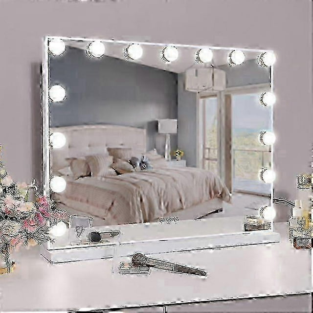 Hollywood 15 LED Lighted Makeup Mirror Light - 3 Adjustable Lights - USB Rechargeable - - White - 58 x 46 cm (Only light bulbs)