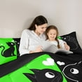 thumbnail image 4 of jejeloiu Black Cat Kitten 7pcs Bedding Comforter Set,Pet Animal Lover Queen Bedding Sets,Green Black Queen Sheet Sets For Men Women,Microfiber Bedroom Decor Reversible, 4 of 8