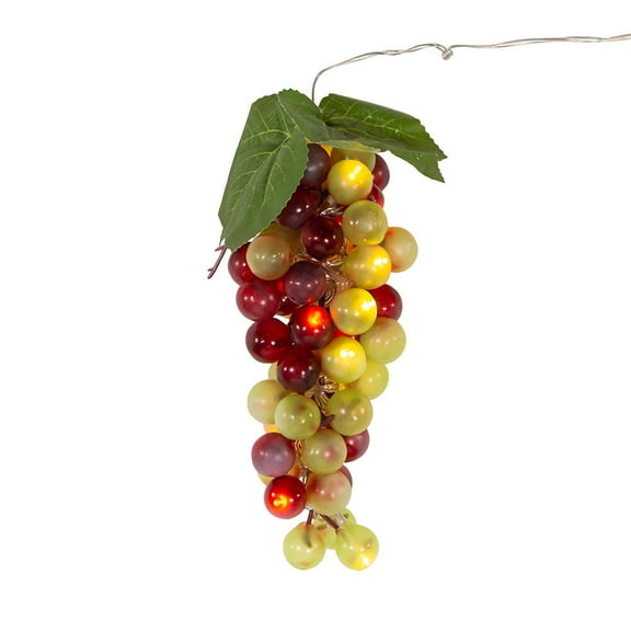 Kurt Adler Battery Operated 20 Warm White LED Lights, Single Cluster Green & Burgundy Grapes, 8"