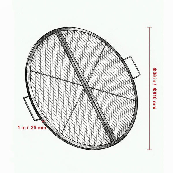 36 Inch Foldable Round Cooking Grate, with Handle & X Wire Support, Portable Campfire BBQ Grill Grid, Black