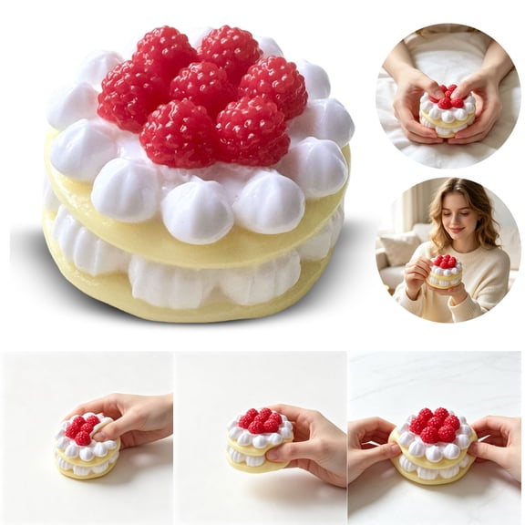 Raspberry Cream Cake Squishy Toys, Clear Kawaii Sticky Food Squishies Squeeze Stress Balls, Upgrade Food Fidget Toys, Cute Squishy Fruits Sensory Squishy Fidget Gift for Kids Teens Birthday