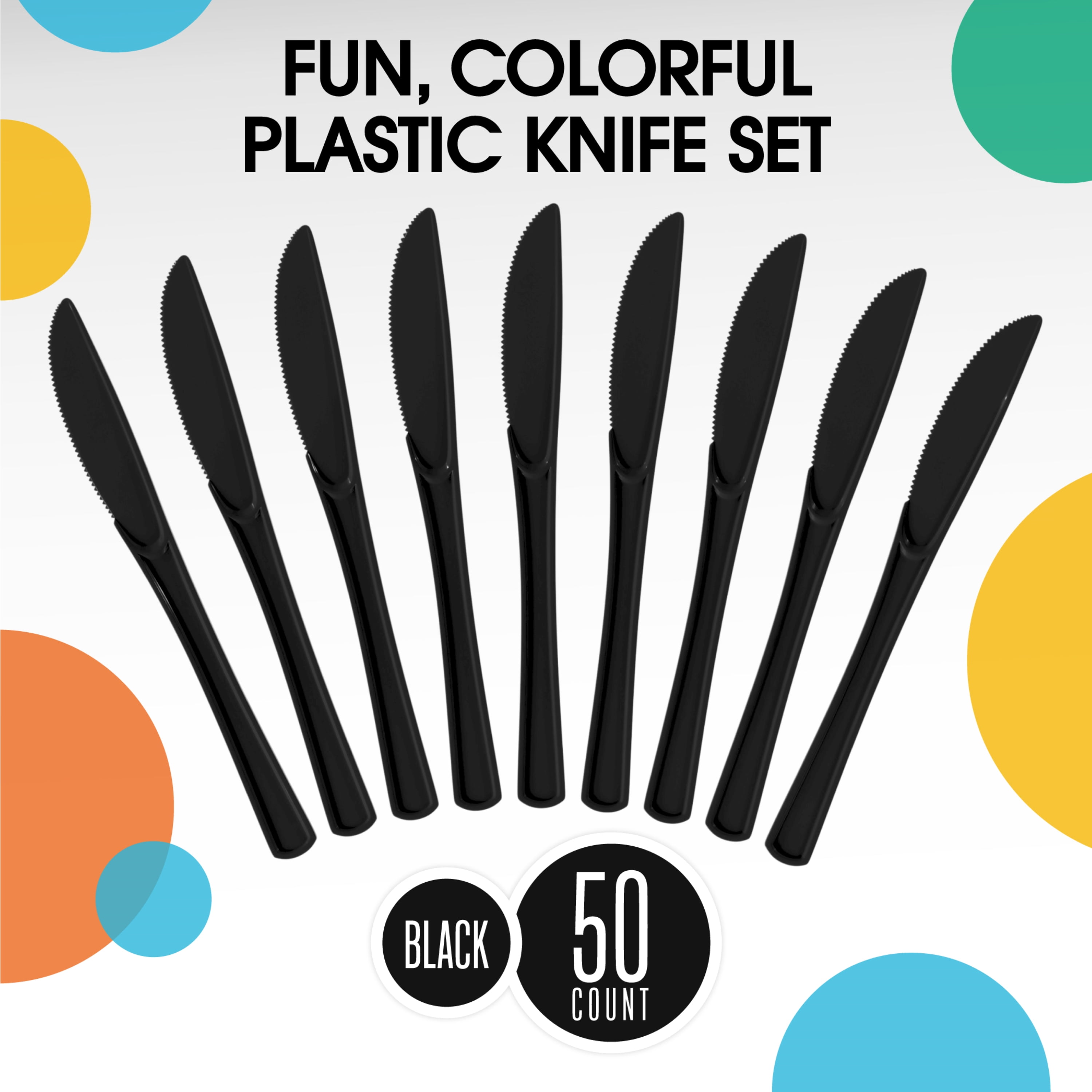 Exquisite Disposable Knives - 100 Black Plastic Knives - Black Party Supplies