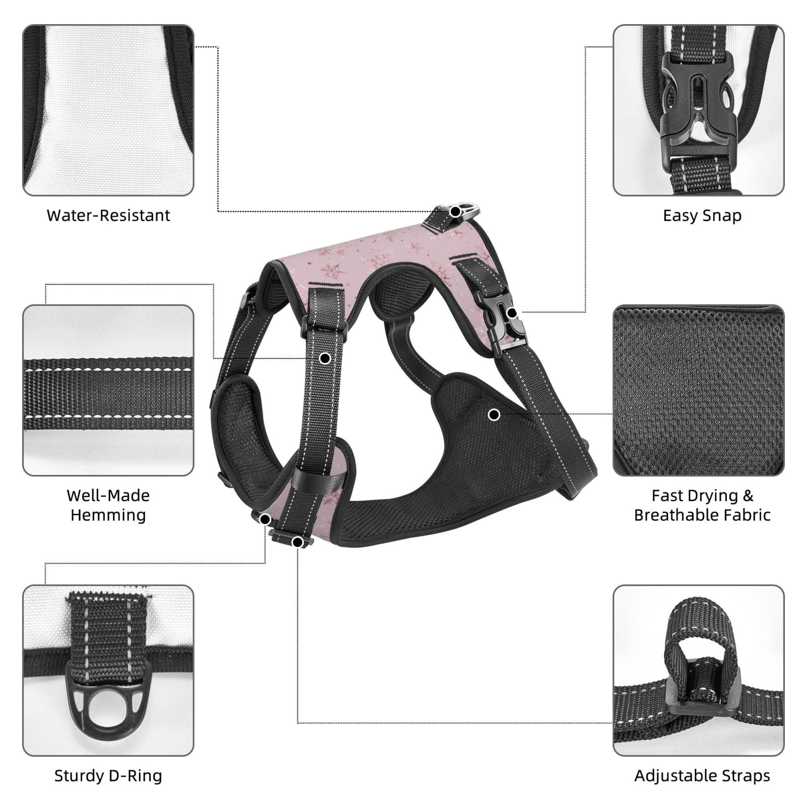 Vsdgher Minimalist Snowflake Dog Harness, No-Pull Pet Harness, Dog Vest, Pet Vest for Small to Large Dogs-X-Large